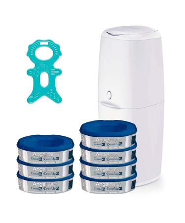 Angelcare Classic XL Starter Set: Diaper pail (back-friendly height 69cm) + 7 refill cassettes + Nip teething man