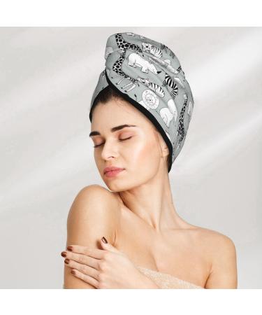 Hair Towel Wrap - Quick-Dry Hair Turban with Button | African Animals Design - Perfect for Easy Hair Drying - Buy Online on GoSupps.com