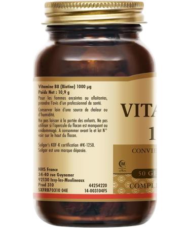 Solgar Biotine (Vitamine B8) 1000 g - Beaut des Cheveux de la Peau et des Ongles - Compl ment Alimentaire - Vegan et Sans Gluten - Flacon de 50 g lules v g tales - Buy Online on GoSupps.com