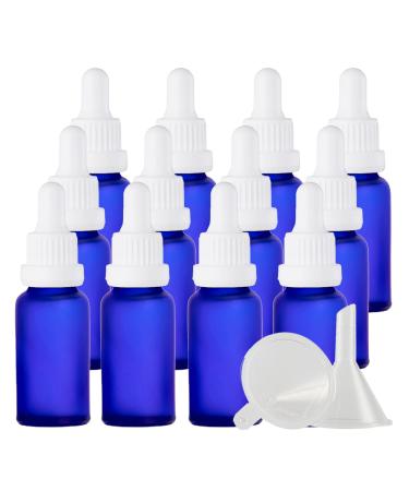 Zeoabsy 12 pieces 20 ml frosted blue glass pipette bottle with white originality lock pipette ring empty clear glass bottle glass pipette drip bottle for essential oils aromatherapy 20ml blue
