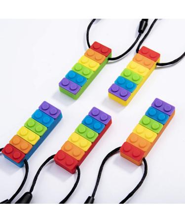 5-Pack Rainbow Brick Silicone Bite Rings - Sensory Chewing Necklace for Autism ADHD & Teething Relief - Buy Online on GoSupps.com