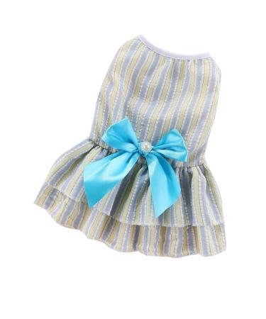 Barrageon dogs Kneid sweet princess rock clothing puppy cat for little pet medium -sized summer clothing Bowknot dog cat (blue yellow -Xs) back length: 20 cm stripes - blue yellow