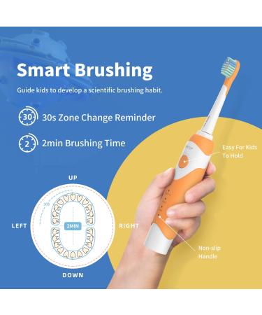 ED07 Kids Electric Toothbrush - Waterproof Wireless Charging 3 Cleaning Modes - Sonic Rechargeable Toothbrush for Boys & Girls (Orange - Buy Online on GoSupps.com