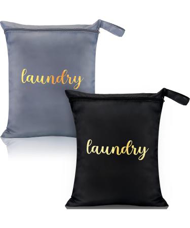 2 Pieces Travel Laundry Bags Waterproof Wet Bag Washable Dirty Clothes Bag Reusable Large Wet Dry Bag for Traveling Gym Laundry Swimsuit Wet Clothes Workout Diaper Bag, 17 x 22 Inches (Gray, Black)