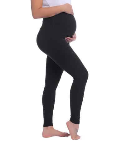 Amorbella Maternity Leggings Over Bump Cotton Soft Pants Yoga Pajama XL Black