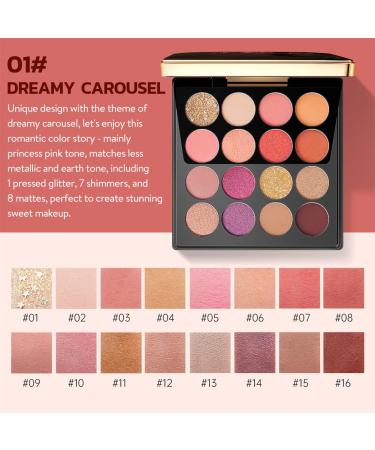 GECOMO 2-in-1 Mirror Eyeshadow Palette - 16 Color Makeup Palette for Glitter, Shimmer, and Matte Eye Shadow - High Pigmented, Long Lasting, Waterproof - Perfect Gift for Women - Dream Carousel - Buy Online on GoSupps.com