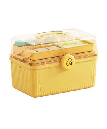 Large Capacity Medicine Storage Box 3 Layers Shockproof Portable Waterproof Medicine Box for Home Outdoor Use (Lemon Yellow)