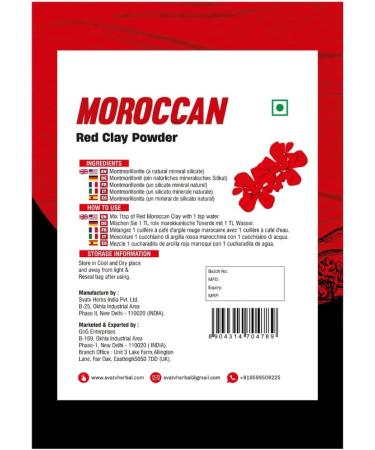 SVATV Herbal Red Moroccan Clay Powder - Anti-Ageing, Skin Firming, Hair Mask, Face Scrub - 227g - Buy Online on GoSupps.com