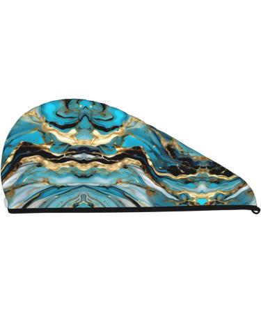 Turquoise Blue Gold Marble Velvet Hair Cap - Quick-Dry Hair Towel Wrap for Men & Women | Travel & Home Use - Buy Online on GoSupps.com