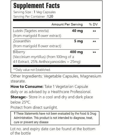 VitaCosmoX Lutein with Zeaxanthin Vegan Capsules 120 Count 40 mg Lutein + 4 mg Zeaxanthin per Serving Non-GMO Gluten-Free - Buy Online on GoSupps.com