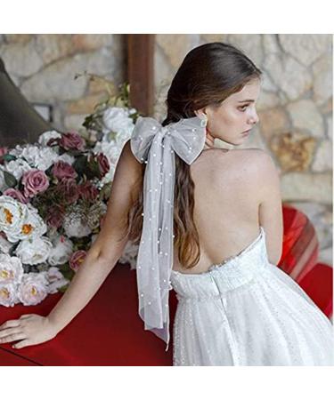 Bridal Wedding Veil with Bow & Pearl - Short Tulle Headpiece for Bachelorette & Bridal Shower Gifts - Buy Online on GoSupps.com