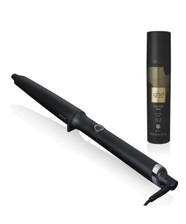 ghd Creative Curl Tapered Hair Curling Wand 1" Innovative Round Base to 0.9" Tip with Safer-for-Hair Styling Temperature Designed to Create Tight Textured Hair Curls to Soft Beachy Waves Black + Curl Hold Spray