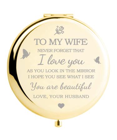 Gifts for Wife - I Love You Wife Gift Gold Compact Mirror - Romantic Gifts for Her Birthday  Wedding Anniversary  Valentines Day  Mothers Day  or Christmas
