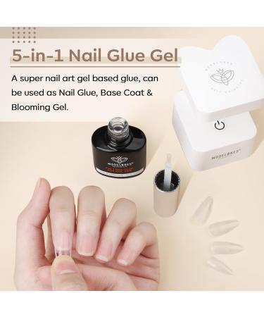 Modelones 4 in 1 Gel Polish Nail Set: Glue, Base Coat, Acrylic Nails, Rhinestone Gel Art - Buy Online on GoSupps.com