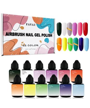 Favai Airbrush Gel Nail Polish 12 Colors Spring Summer Collection for Nail Art Design Stickers French Manicures Nail Stencils Paint 10ml/0.33 Fl oz Long Lasting Without Dilution Soak Off Nails Gel Set HOT 12GEL