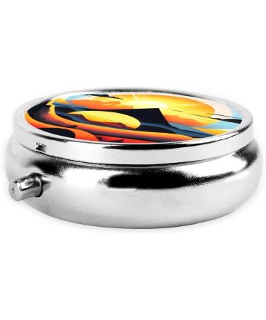 Sunrise Mountain Round Pill Box - Portable 3-Compartment Organizer for Travel & Purse - Buy Online on GoSupps.com