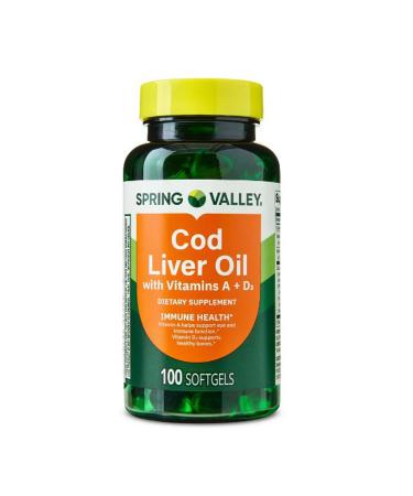 H4U Spring Valley Cod Liver Oil Plus Vitamins A and D3 Dietary Supplement Softgels for Immune Health 100 Count
