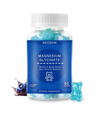 Magnesium Glycinate Gummies 500mg Sugar-Free for Adults & Kids Magnesium Gummies for Sleep Stress & Muscle Relief Supports Bone & Nerve Health Vegan 60 Count Blueberry Flavor