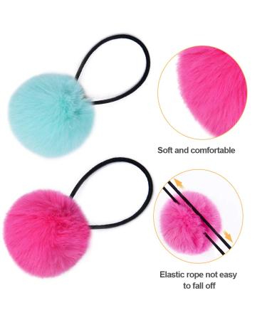 Pom Pom Hair Ties Set - 16pcs Fluffy Elastic Pom Pom Ponytail Holders for Girls and Toddlers in 8 Colors - 2 inches - Buy Online on GoSupps.com