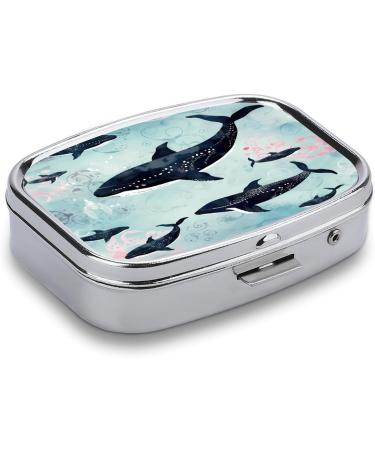 Whale Print Pill Box - 2 Compartment Portable Pill Organizer | Decorative Metal Medicine Case for Pocket & Purse - Buy Online on GoSupps.com