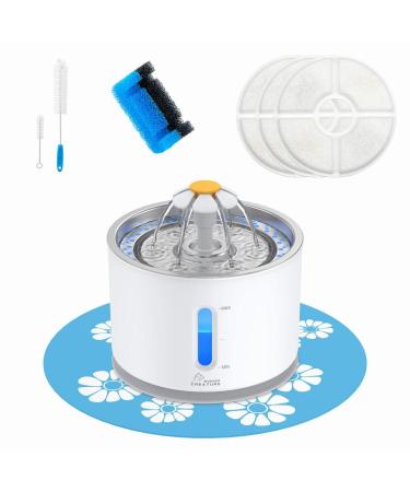 Cat Water Fountain Stainless Steel, 81oz/2.4L Cat Fountain with Water Level Window and LED Light for Water Shortage Alert, Cat and Dog Fountain with 3 Filters, 1 Mat and 2 Cleaning Brushes - Buy Online on GoSupps.com