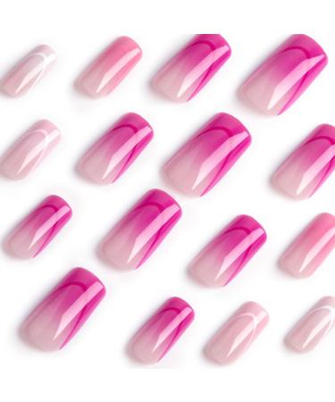 FEIlei 24Pcs Long Press on Nails Coffin French Fake Nails Tip Gradient Acrylic Nails Glossy False Nails for Women Girls - Buy Online on GoSupps.com