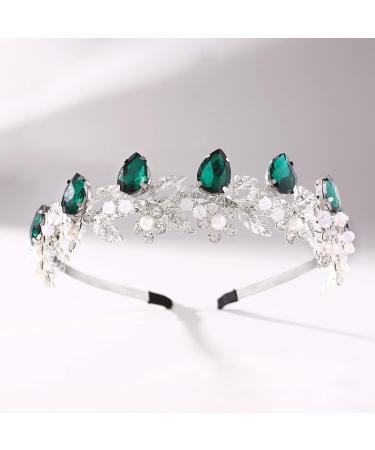 IYOU Crystal Wedding Headband Green Flower Bridal Hair Bands Crown Sparkly Rhinestone Leaf Headpiece Tiara Prom Party Hair Accessories for Brides and Bridesmaid - Buy Online on GoSupps.com