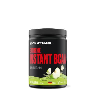 Body Attack Instant BCAA Green Apple 500g - Made in Germany - Well -soluble vegan BCAA powder in a ratio of 2: 1 - sugar -free amino acids for muscle building training - with L -Leucin Green Apple 500 g (1 Pack)