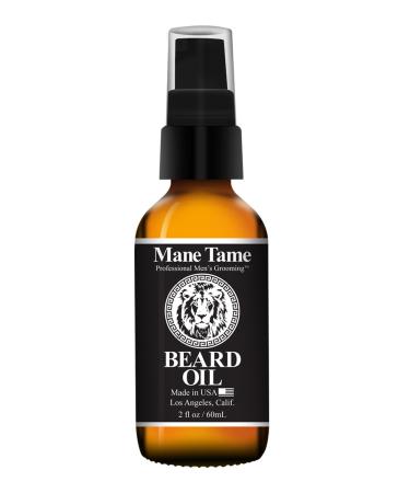 MANE TAME Beard Oil - Made with Certified Organic Hemp Oil - No Fuss Pump 2oz Bottle - Softens Your Beard and Stops Itching - Great Beard Oil and Conditioner For Men
