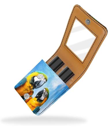 Blue Prairie Bird Lipstick Case - Leather Lip Gloss Organizer with Mirror | Mini Lipstick Holder Bag - Buy Online on GoSupps.com