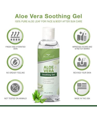 Aroma King Aloe Vera Soothing Gel - 100% Pure Aloe Leaf for Face & Body After Sun Care - 4 Fl Oz (Pack of 1) - Buy Online on GoSupps.com