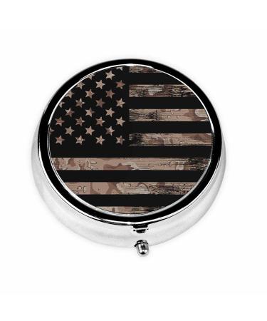IBILIU Medicine Pill Case American Flag with Desert Camouflage Portable Pill Box for Pocket Metal Medicine Vitamin Organizer 3 Compartment Sort-0006 2 x 2 Inch