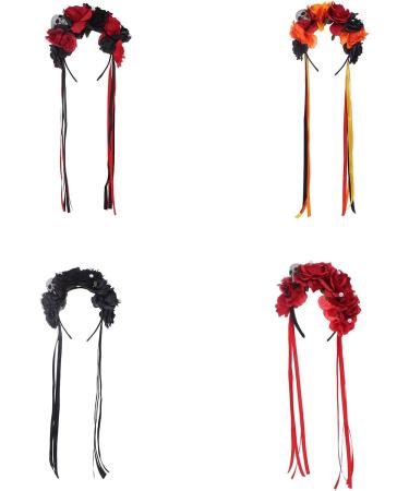amangul Goth Flower Crowns For Women Gothic Skull Headband Halloween Headband Goth l Headband Day Of the Dead Headband(Black Red) - Buy Online on GoSupps.com