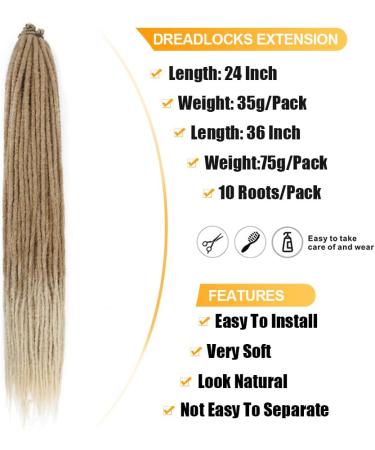 Handmade Synthetic Dreadlock Hair Extensions 24-36inch Long Crochet Braids Straight Natural Soft Dreadlocks(TT1B-27_24INCH) 10strands TT1B-27_24INCH - Buy Online on GoSupps.com