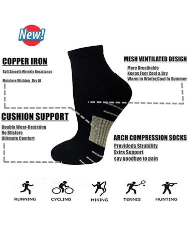 Copper Compression Socks 6 Pairs for Women and Men - Circulation Support for Plantar Fasciitis - Running Ankle Socks (Large-X-Large A4, 6 Black) - Buy Online on GoSupps.com