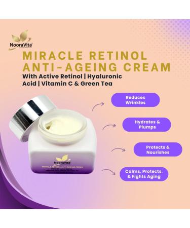 Miracle Retinol Anti-Ageing Cream | (50ml) | 0.3% Retinol | Hyaluronic Acid | Vitamin E | Green Tea | Vegan and Halal Friendly | UK Brand by NooraVita. - Buy Online on GoSupps.com