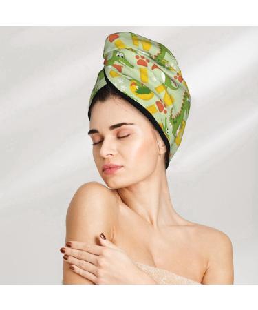 Buy Cartoon Dinosaurs Hair Towel Wrap - Quick-Drying Hair Turban with Button | Soft & Absorbent Head Towel for Effortless Drying - Buy Online on GoSupps.com