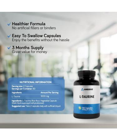 UAB Involutus Taurine capsules 1000mg 180 capsules 3 months supply Vegan amino acid easy to swallow high dosage and no artificial fillers Allergen and gluten free Ambervit - Buy Online on GoSupps.com