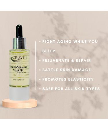 AgeDelay Multi-Vitamin Night Facial Oil | Intensive Skin Tightening & Moisturizer | Antioxidant Serum with Vitamin E Omega 3 6 9 & Seaweed - 30ml - Buy Online on GoSupps.com