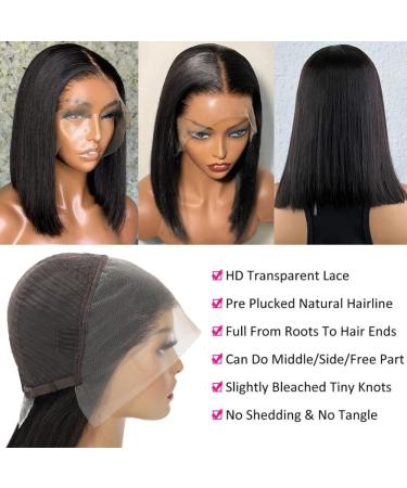 10 Inch Bob Wig Human Hair - 13x4 Lace Frontal Wig for Black Women | Pre Plucked, 150% Density, Natural Color - HD Transparent - Buy Online on GoSupps.com