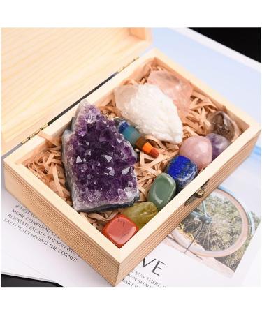 Room Decoration 11pc Natural Amethyst Cluster Quartz Crystal Specimen Stones Rough Ore Seven Stone Wooden Gift for Decoration Stone Generator Box - Buy Online on GoSupps.com