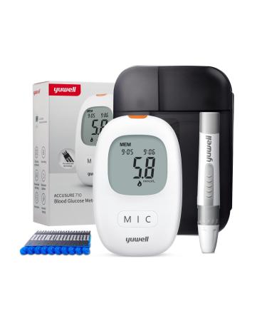 yuwell Blood Sugar Monitor Blood Glucose Meter Ideal for Home Use Batteries Included (710 with 10pcs test strip and lancets) 710(with test strips set 10pcs)