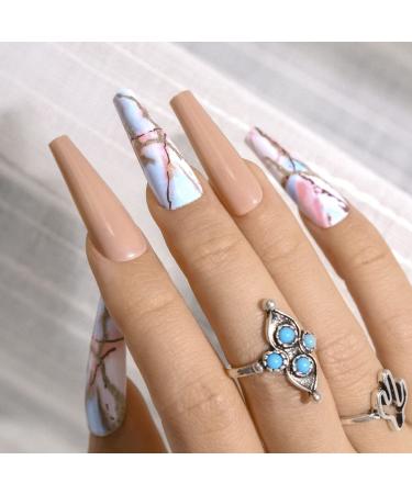 Sethexy Long Pink Ballerina Artificial Nails | 24 Shiny Coffin Press-On Nails with Adhesive for Women - Buy Online on GoSupps.com