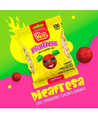 Vero Pica Fresa - Strawberry Chewy Gummy Candy - 100 Individually Wrapped Mexican Treats - Perfect for Pi atas & Halloween - Buy Online on GoSupps.com