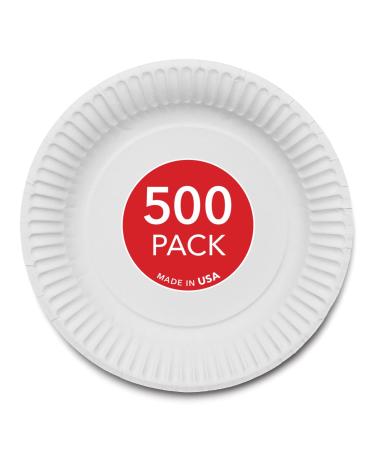 Stock Your Home 9-Inch Paper Plates Uncoated, Everyday Disposable Plates 9" Paper Plate Bulk, White, 500 Count 9 Inch - Five Hundred Count