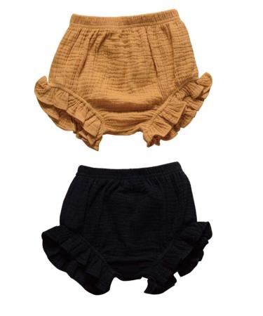 HASAKI 2Pcs Kids Linen Bloomer Shorts - Newborn Baby Girls Boys Toddler Diaper Cove 12-18 Months Yellow+black