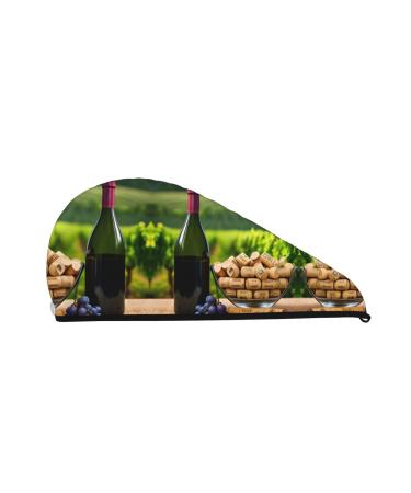 Wine Bottle Corks Grapes Coral Velvet Dry Hair Cap Caps with Buttons for Drying Curly Long & Thick Hair Anti Frizz
