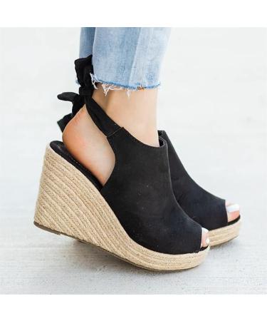 Wedge Sandals for Women Casual Summer Open Toe Buckle Ankle Strap Shoes Comfortable Walking Beach Travel Platform Sandal 8.5 A4 Black