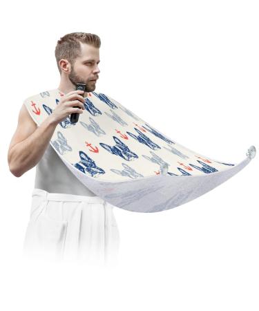 Beard Bib Apron Beard Bib Hair Catcher for Men Shaving and Trimming Non-Stick Waterproof Beard Cape Grooming Cloth Dogs Anchor