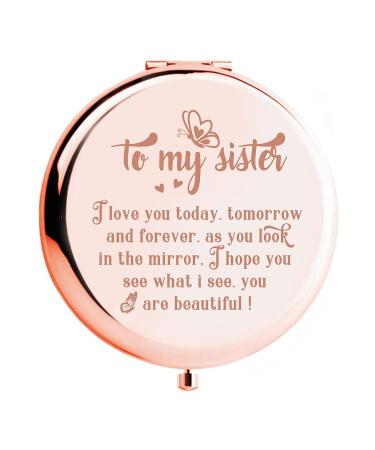 WHING to My Sister Travel Makeup Mirror  Personalized Compact Engraved Pocket Mirror for Best Friends  Sister Birthday